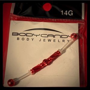 Cherry Red 14 Guage Flexible Acrylic & Metal Industrial Piercing Bar Earring